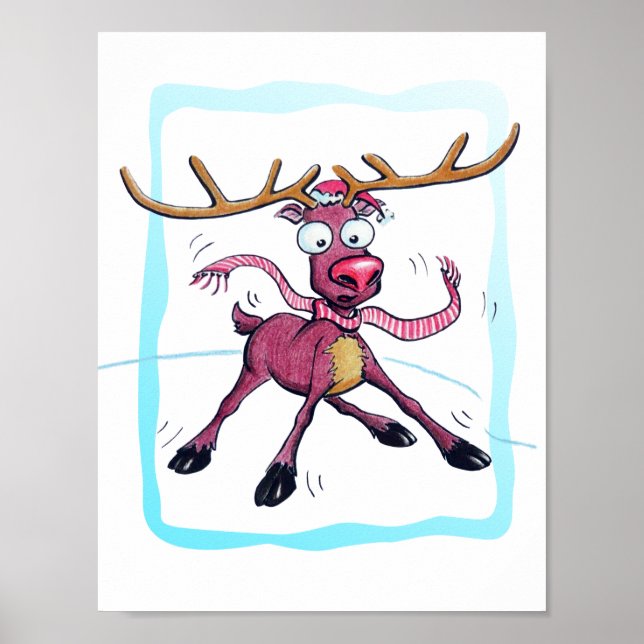Affiches Mignonne cerf sur la glace Drôle Noël vacances Car (Devant)