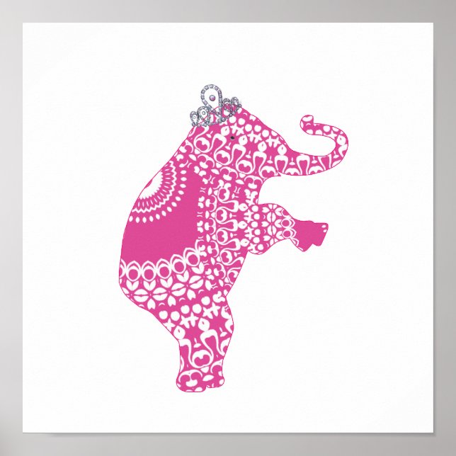 Affiches Mignonne Fantaisie Enfant Éléphant Princesse Rose (Devant)