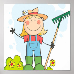 Affiches mignonne figure fille jardinier fermier