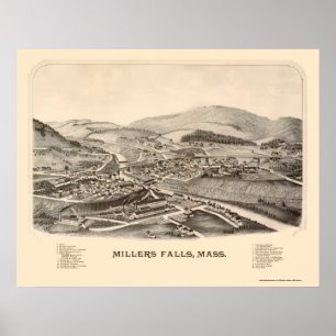 Affiches Millers Falls, MA Carte panoramique - 1889
