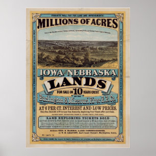 Affiches Millions d'acres. L'Iowa et le Nébraska