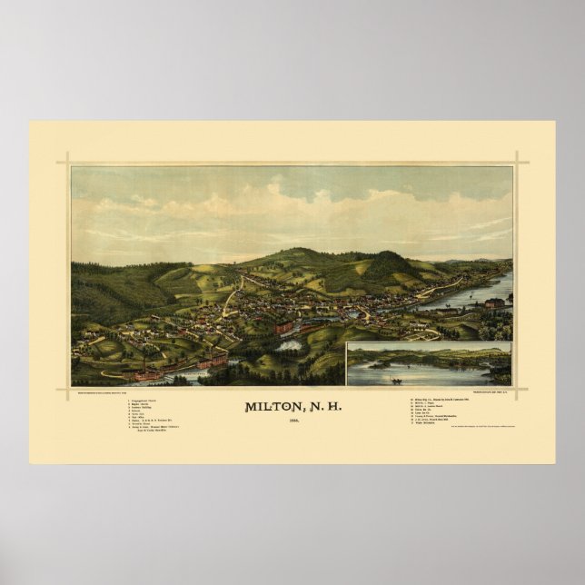 Affiches Milton, NH Panoramic Map - 1888 (Devant)