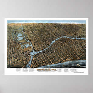 Affiches Milwaukee, carte panoramique de WI - 1872