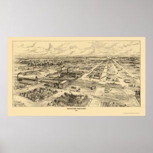 Affiches Milwaukee, carte panoramique de WI - 1906