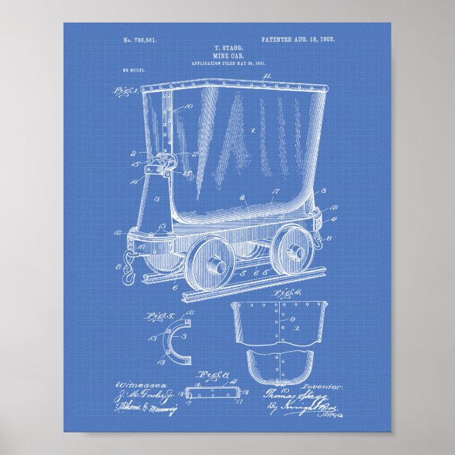 Affiches Mine Trolley 1903 Patent Art Blueprint (Devant)