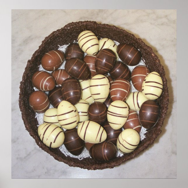 Affiches Mini oeufs de Pâques dans le nid de chocolat (Devant)