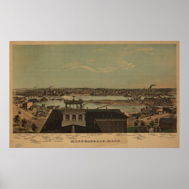 Affiches Minneapolis Minnesota 1874 Carte panoramique antiq (Devant)