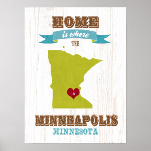 Affiches Minneapolis, Minnesota Carte - Accueil Où Est