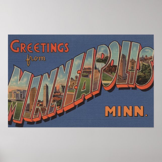 Affiches Minneapolis, Minnesota - Scènes de grandes lettres (Devant)