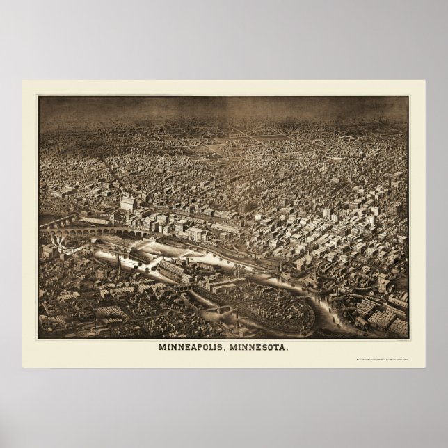 Affiches Minneapolis, MN Carte panoramique - 1885 (Devant)