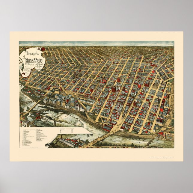Affiches Minneapolis, MN Carte panoramique - 1891 (Devant)