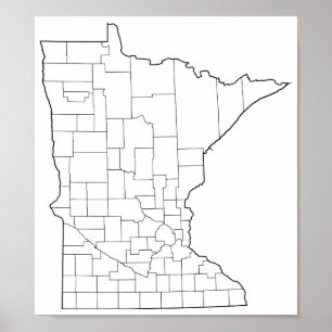 Affiches Minnesota Counties Blank Outline Map