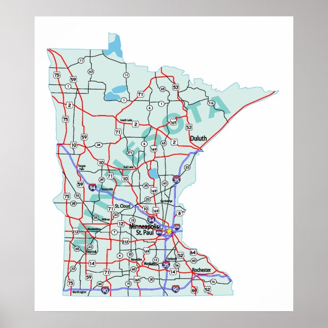 Affiches Minnesota Interstate Map Imprimer (Devant)