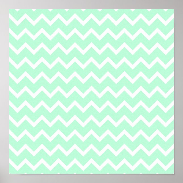 Affiches Mint Green Zigzag Chevron Stripes. (Devant)