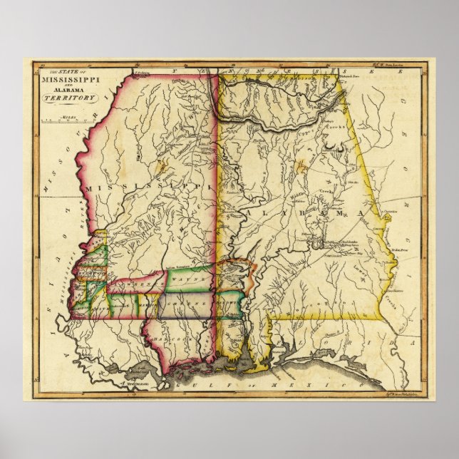 Affiches Mississippi and AlabamaPanoramic Map (Devant)