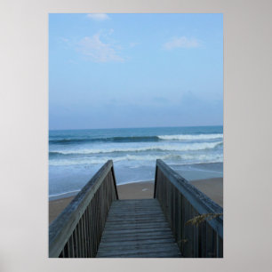 Affiches Misty Morning Seashore Pier Beach Sand Waves Photo