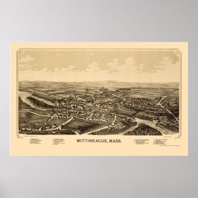 Affiches Mittineague, MA Carte panoramique - 1889 (Devant)