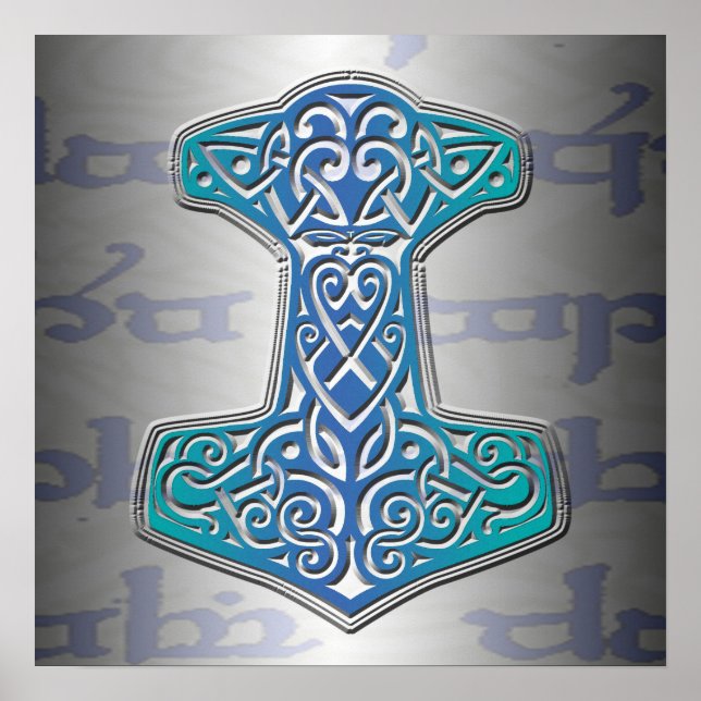 Affiches Mjölnir bleu sur Tengwar (Devant)