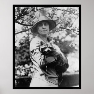 Affiches Mme Calvin Coolidge avec son Raccoon 1923