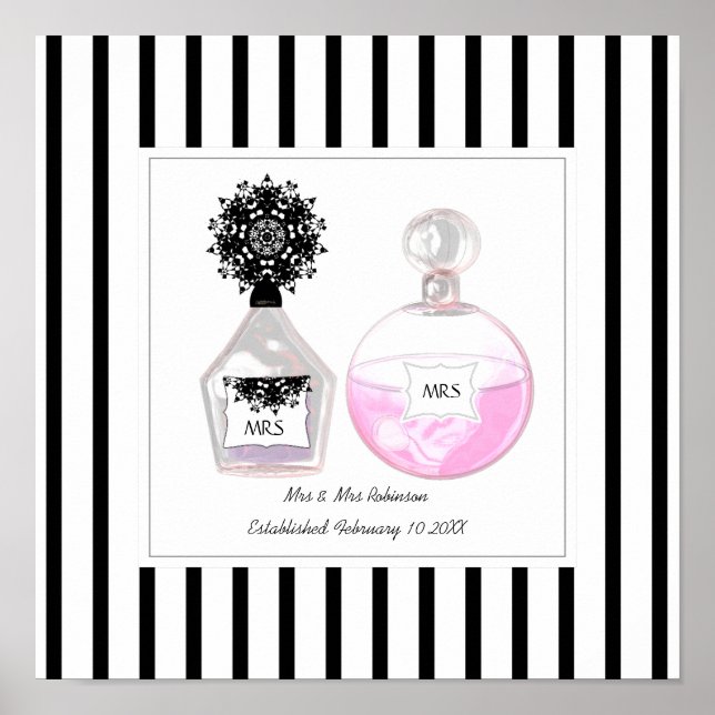 Affiches Mme & Mme Bouteilles de parfum Mariage personnalis (Devant)
