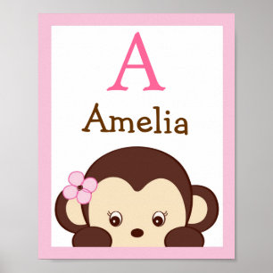 Affiches Mod Girl Monkey Nursery Wall Art Nom Imprimer