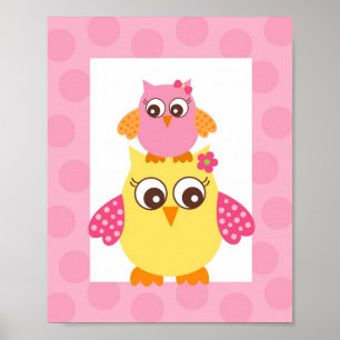 Affiches Mod Owl Flower Girls Nursery Wall Art