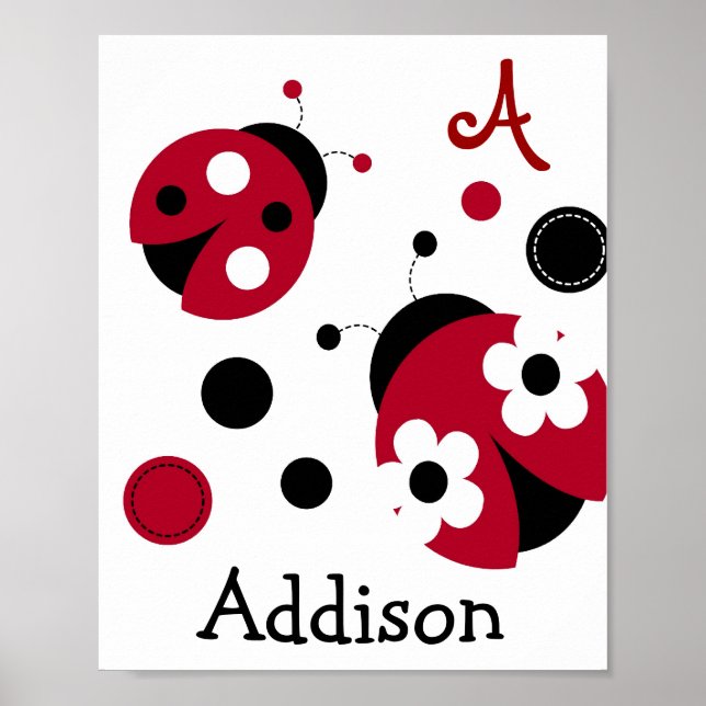 Affiches Mod Red Ladybug Nursery Wall Art Nom Imprimer (Devant)