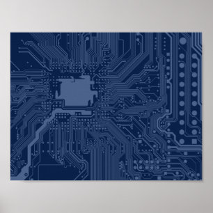 Affiches Modèle de circuit de carte mère Blue Geek