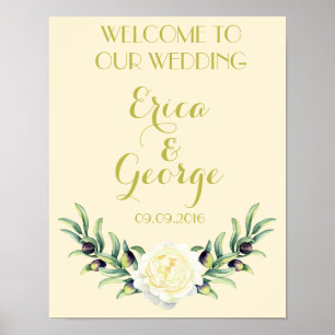 Affiches Modèle fleuri rose mariage de bienvenue Imprimer
