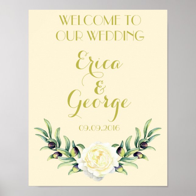 Affiches Modèle fleuri rose mariage de bienvenue Imprimer (Devant)