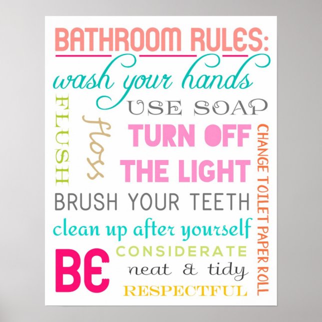 Affiches Modern Bathroom Rules Print (Devant)