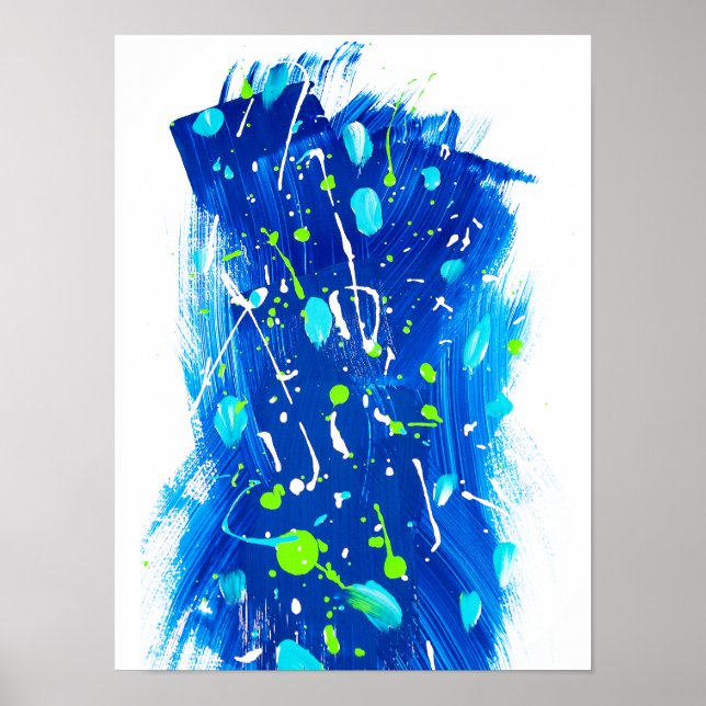 Affiches Moderne Bleu Vert amusant Peinture Abstraite (Devant)