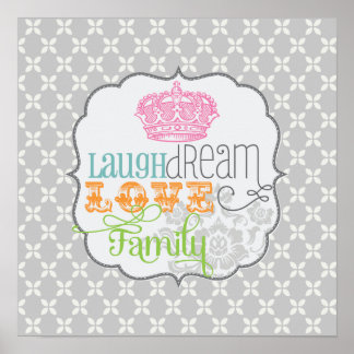 Affiches Moderne Shabby Chic Laugh Dream Love & Family Grey
