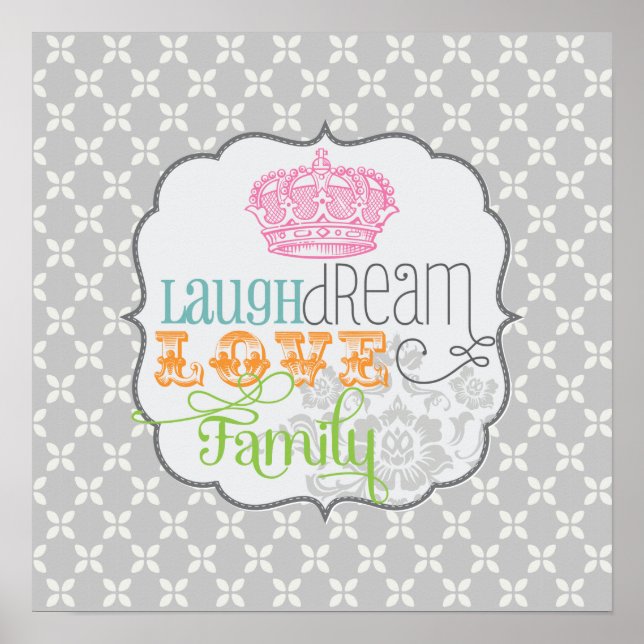 Affiches Moderne Shabby Chic Laugh Dream Love & Family Grey (Devant)