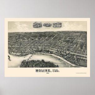 Affiches Moline, carte panoramique de l'IL - 1889