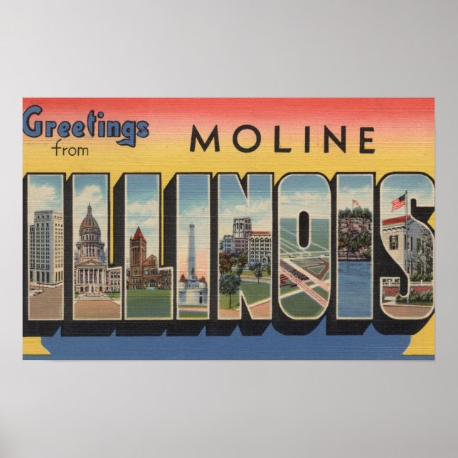Affiches Moline, Illinois - Scènes de grandes lettres (Devant)