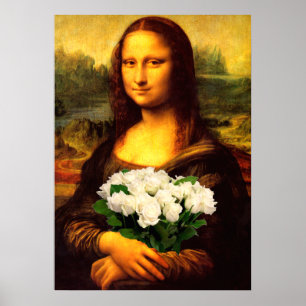 Affiches Mona Lisa Avec Bouquet De Roses Blanches