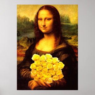 Affiches Mona Lisa Avec Bouquet De Roses Jaunes