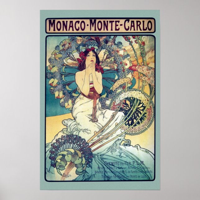 Affiches Monaco Monte-Carlo (couleurs Turquoises - muettes) (Devant)