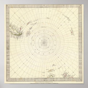 Affiches Monde, proj gnomonique VI Pôle du sud au Lat de 45