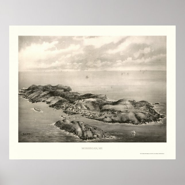 Affiches Monhegan, ME Carte panoramique - 1896 (Devant)