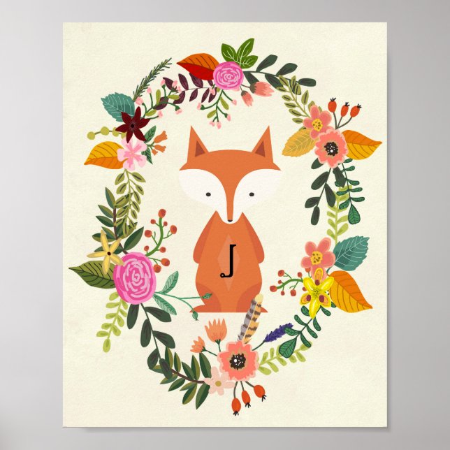 Affiches monogramme d'affiche de pépinière renard (Devant)