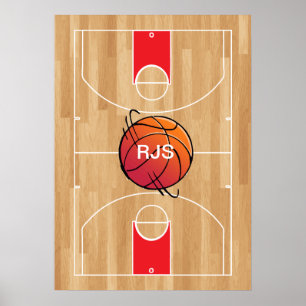 Affiches Monogramme de basket-ball sur terrain de basket-ba