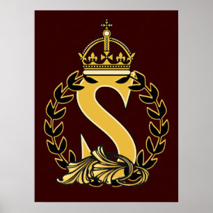 Affiches Monogramme de couronne personnalisé - S