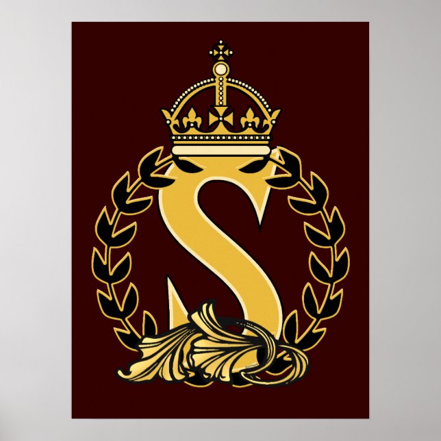 Affiches Monogramme de couronne personnalisé - S (Devant)