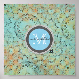 Affiches Monogramme de motif de vert bleu