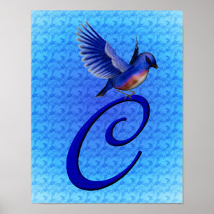 Affiches Monogramme élégant de Bluebird Initial C