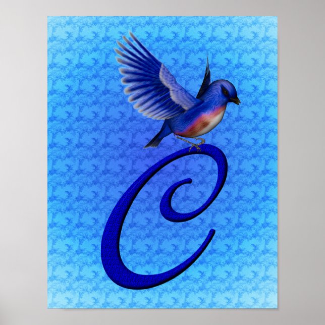Affiches Monogramme élégant de Bluebird Initial C (Devant)