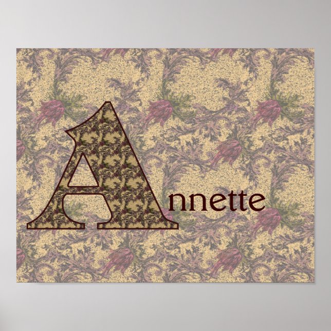Affiches Monogramme Initial A Floral Vintage Personnalisé (Devant)