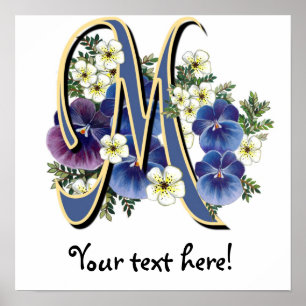Affiches Monogramme initial de Pansy peint à la main - M